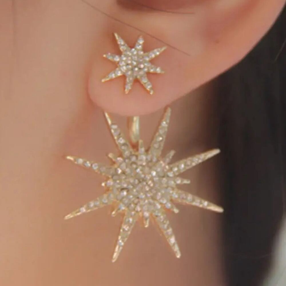 Rhinestone Starburst Earrings Gold Jacket